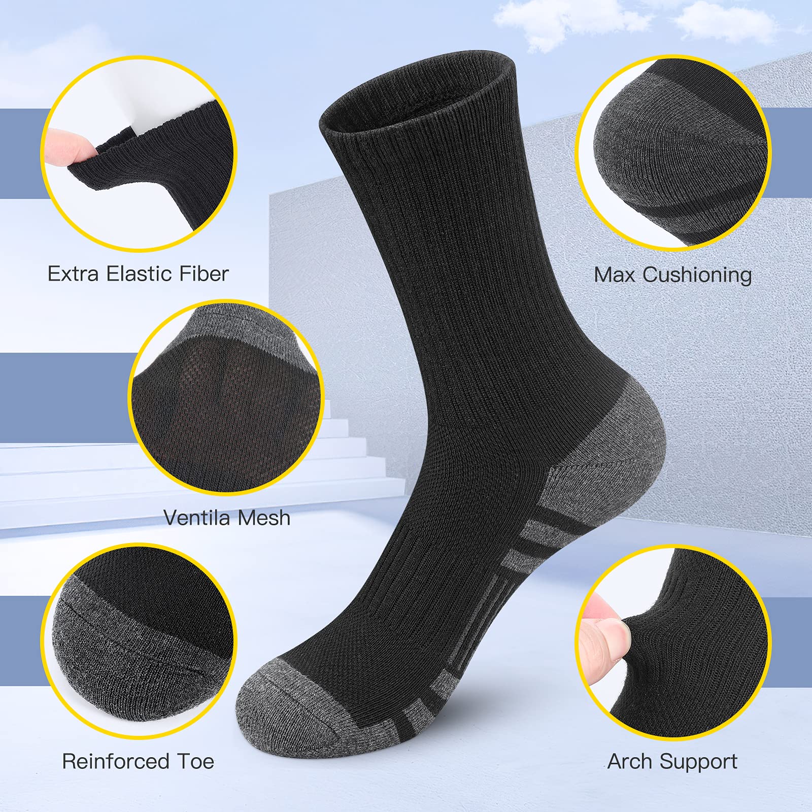 Felicigeely Athletic Socks Cushion Running Socks Performance Breathable Crew Socks Outdoor Sports Socks for Men Women 6Pairs