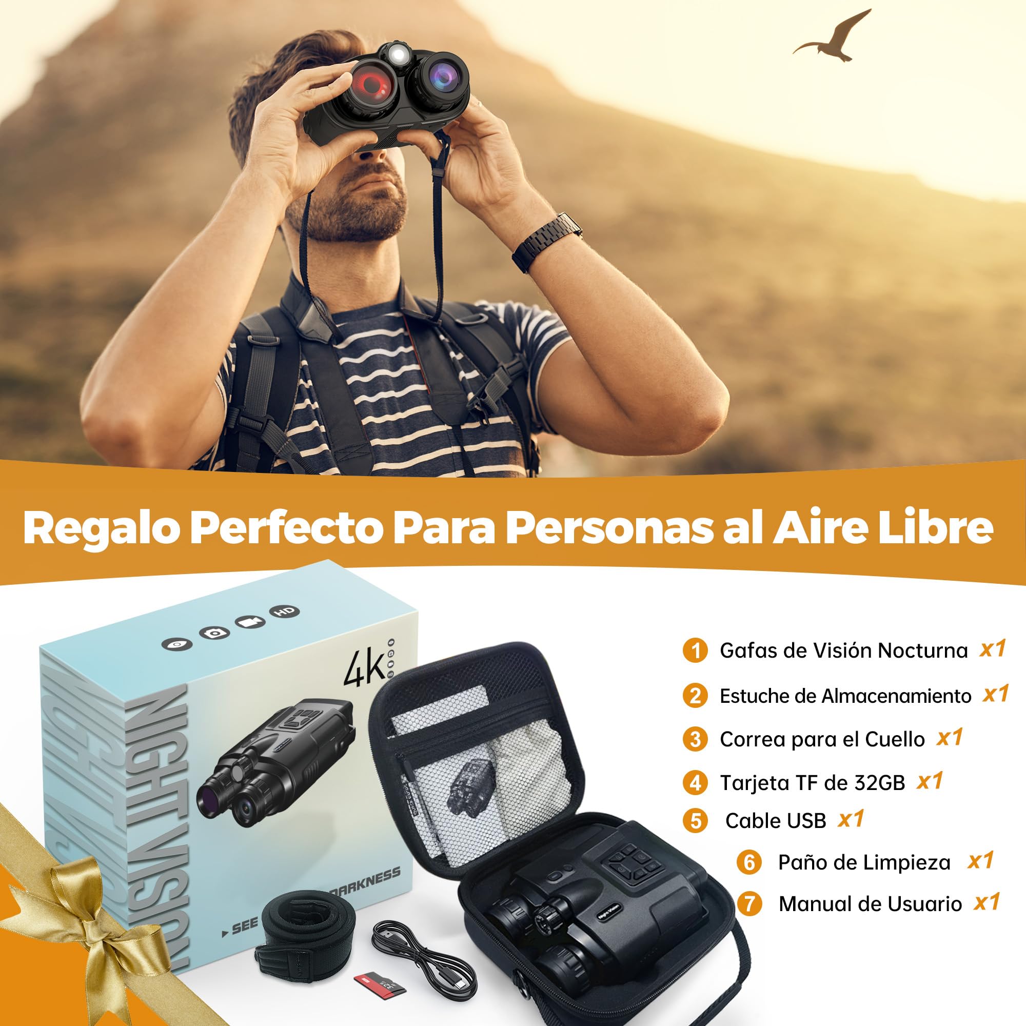 TKWSER Dispositivo de visión Nocturna, 4K, Zoom Digital 8X con Infrarrojos, visión Nocturna, 5000 mAh, Recargable, Distancia Visual de 600 m, Pantalla TFT UHD de 3 Pulgadas, IP65, Resistente al Agua,