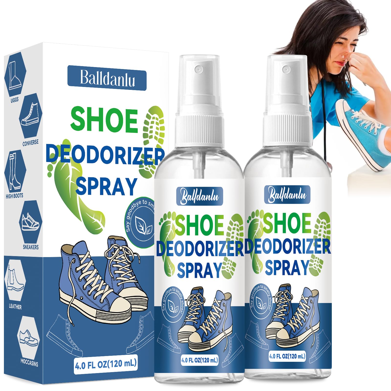 Shoe Deodorizer Spray, Natural Deodorant Spray for Men and Women, Extra Strength Odor Eliminator for Feet, Shoes and Gym Bags, Natural Shoe Smell Remover Fights Odor and Stink（4 FL OZ）