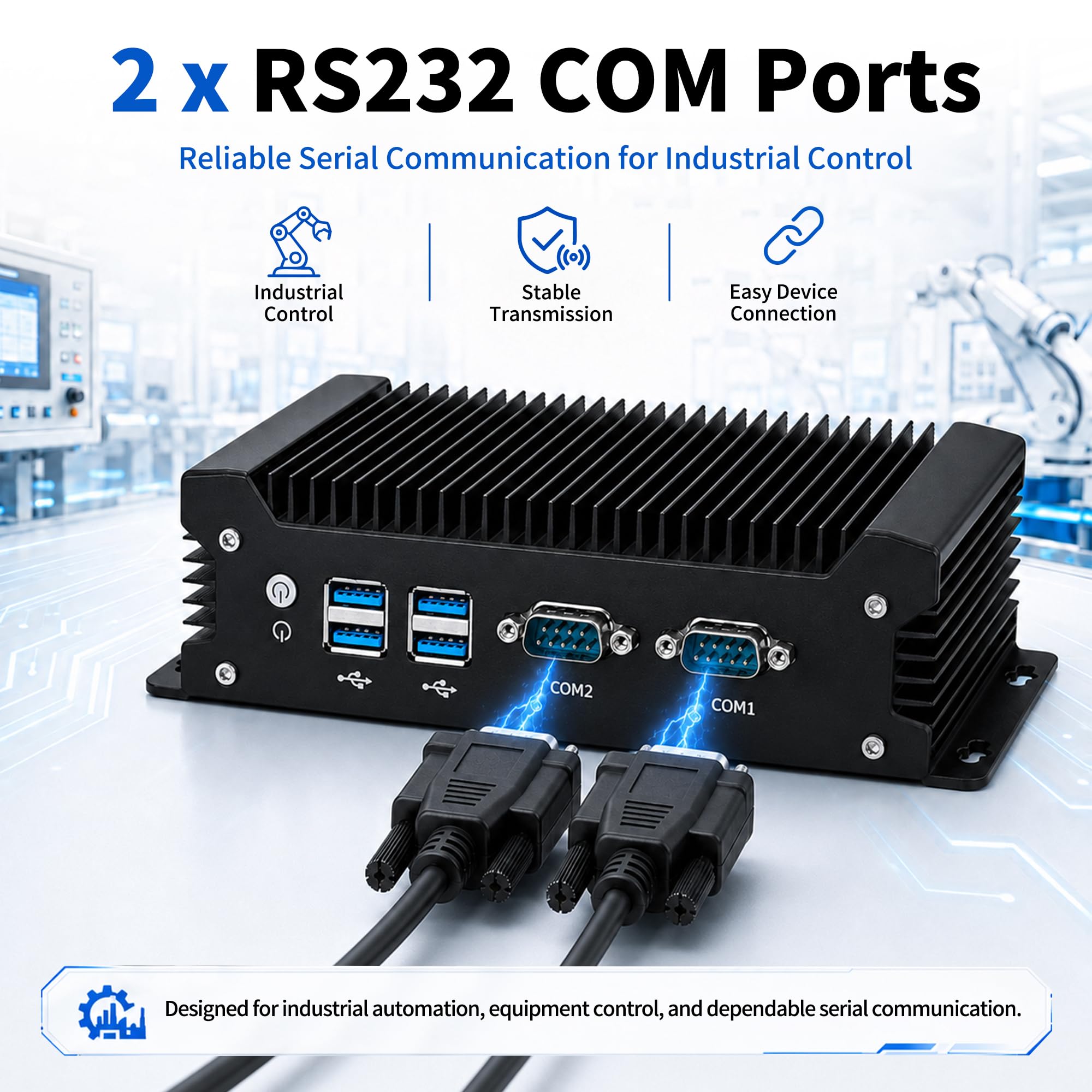 Fanless Mini PC Industrial Computer, Core i3-1215U up to 4.4GHz, 2 x COM RS232, Dual Gigabit LAN, Desktop Micro PC DDR4 16GB RAM 512GB SSD, HD+VGA, SIM Slot, Auto Power On