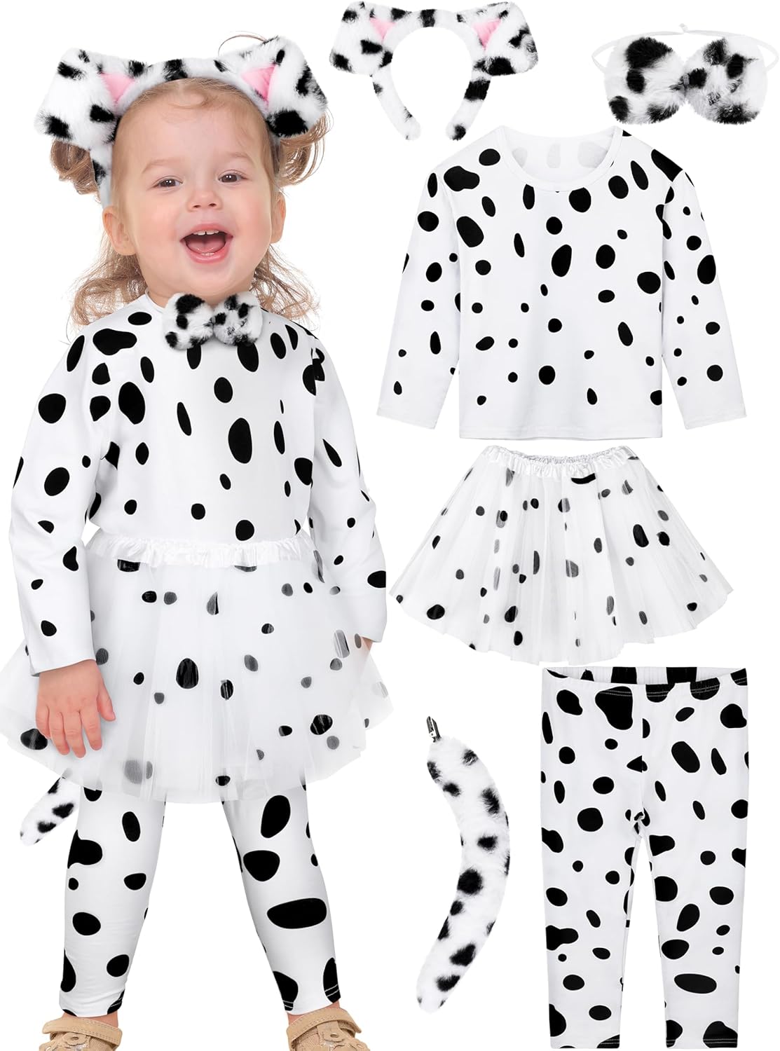 100 Days of School Dalmatians Costume Kids, Girl Cotton Costume Dalmatians Dog Outfit Set T-Shirt Tutu Leggings - Image 7