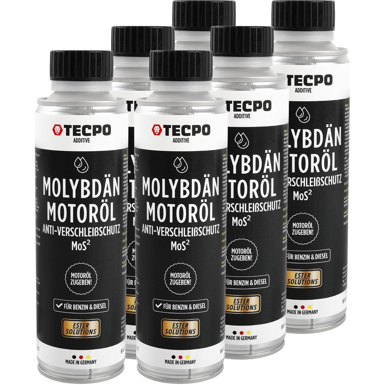 TECPO 6x Molybdän Additiv, 300 ml Anti Reibung Verschleiß MoS² für Motoröl Getriebeöl