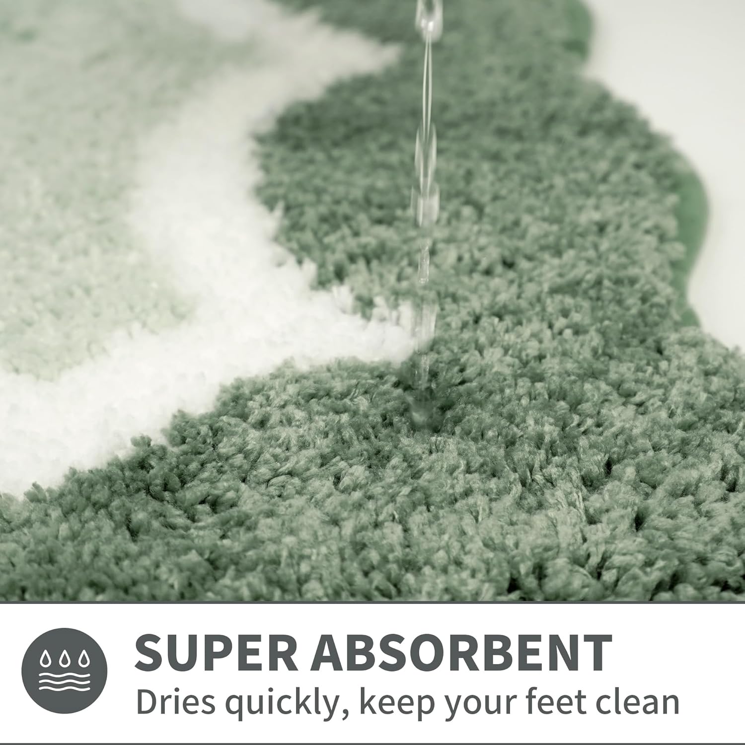 Scalloped Green Bathroom Rugs Mat,Non Slip Absorbent Quick Dry Bath Mats for Shower Room,Plush Microfiber Bath Mats for Bathroom Floor Washable Carpet for Shower Tub Sink Bedroom,20"x32" - Image 4