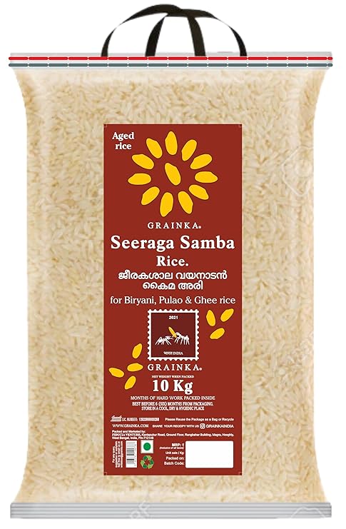 Grainka Seeraga Samba Rice | (Pack of 3 X 10 Kg)=30 Kg | Aged Grain ...