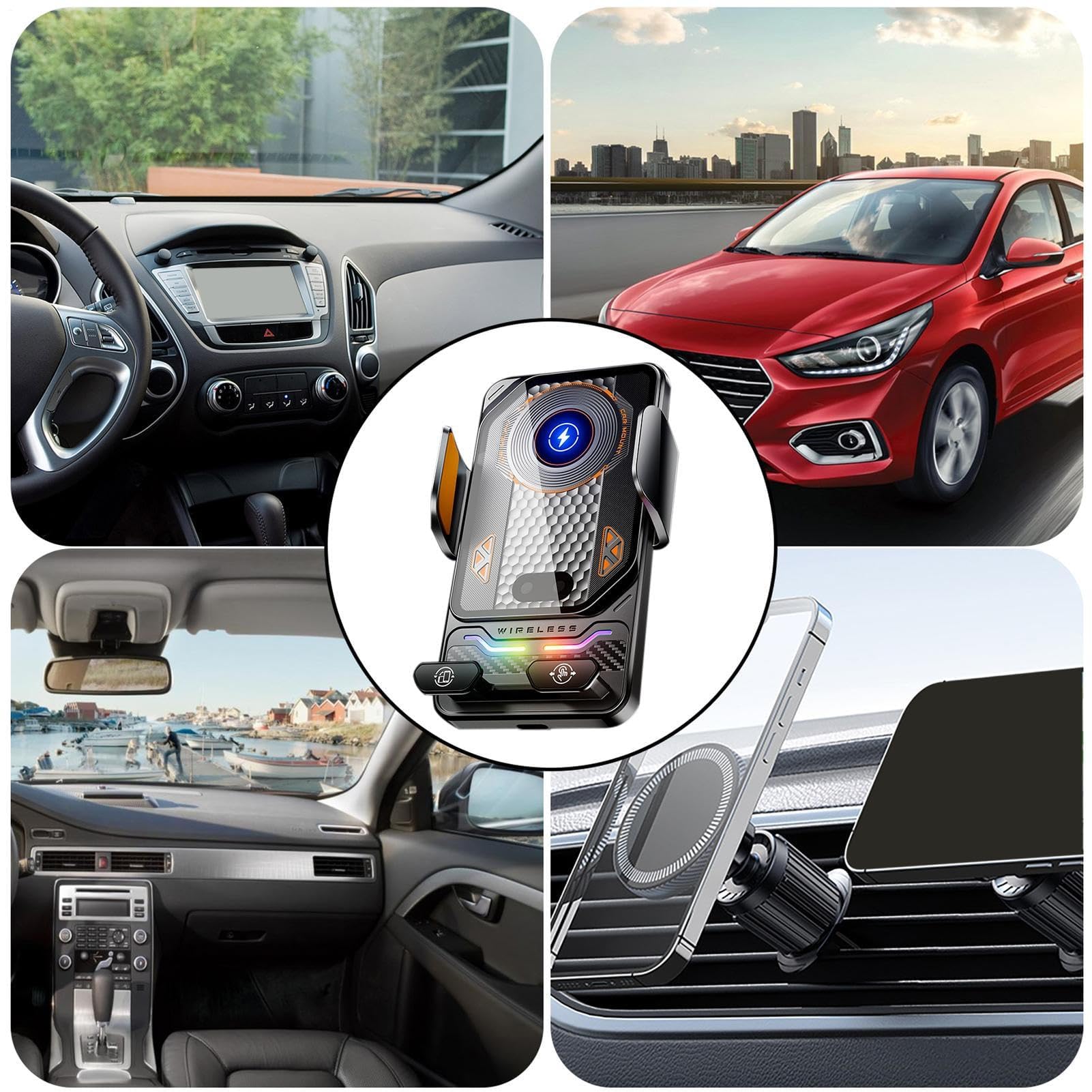 Supporto per telefono da auto, porta smartphone con funzione di ricarica wireless, supporto per bocchetta dell'aria dell'auto, per rimorchio, camper, berline, pickup, trattore, camion