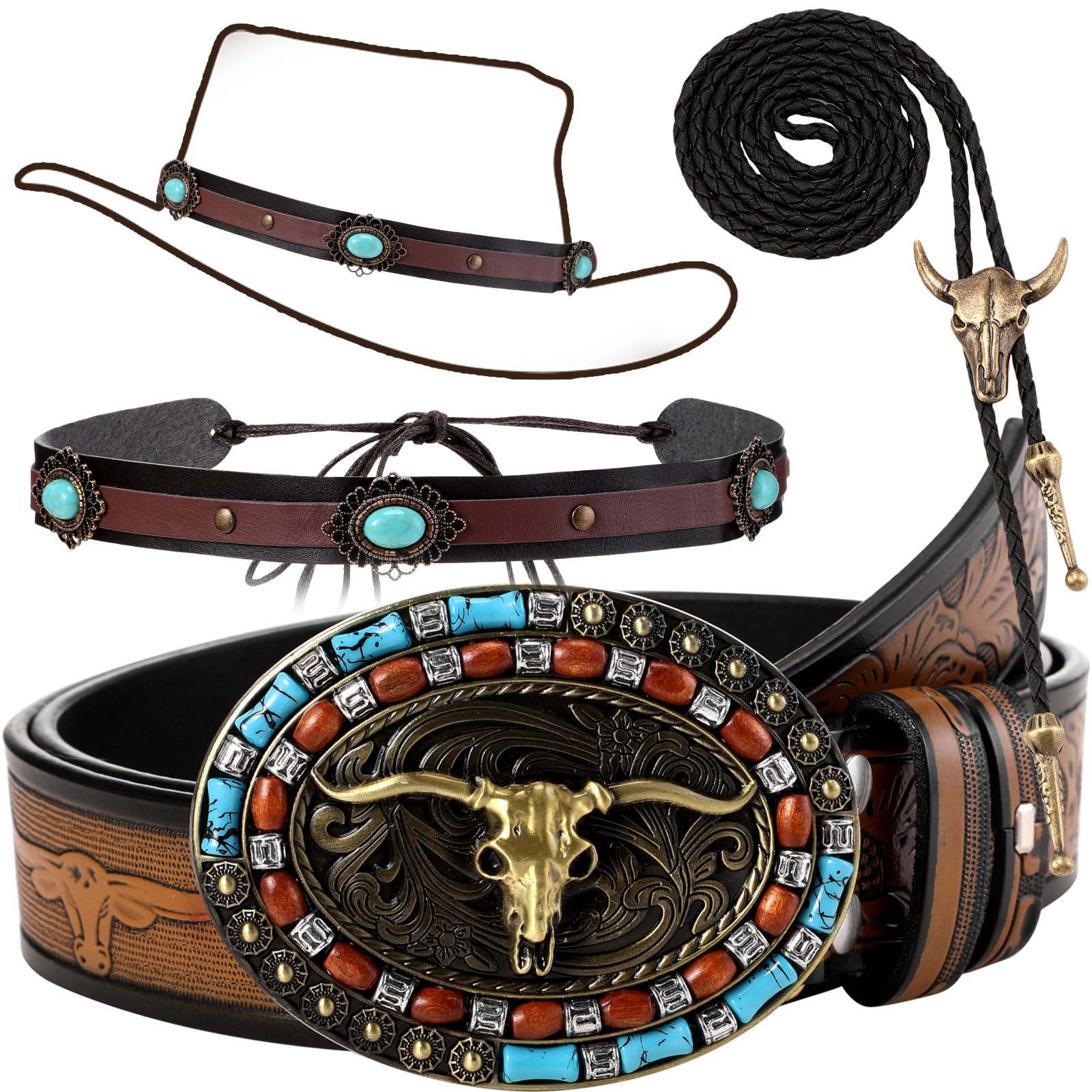 Mens 8-Piece Cowboy Costume Accessory Set, Deluxe Western Cowboy Cowboy ...