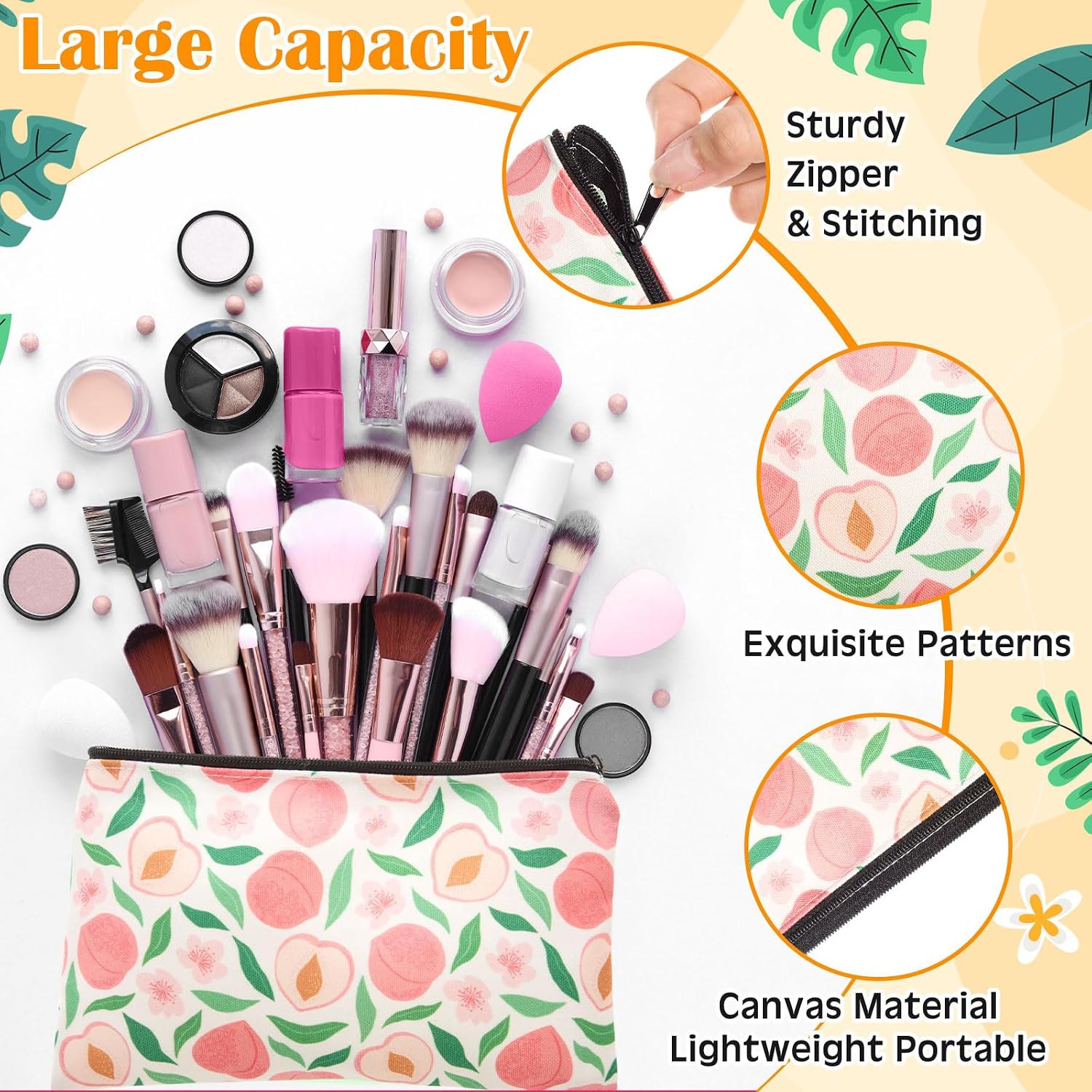 Meanplan 24 Pcs Summer Hawaii Cosmetic Bags Summer Themed Makeup Bags Tropical Plants and Hibiscus Flowers Toiletry Pouch with Zipper Travel Cosmetic Organizer for Women and Girls 24 Styles