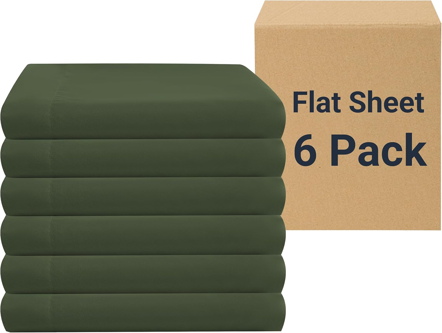 ZPECC Twin Flat Sheet Only 6 Pack, Durable Olive Green Top Bed Sheets Hypoallergenic Soft Brushed Microfiber Color-Coded Label, 66"x96" Twin Olive Green 6