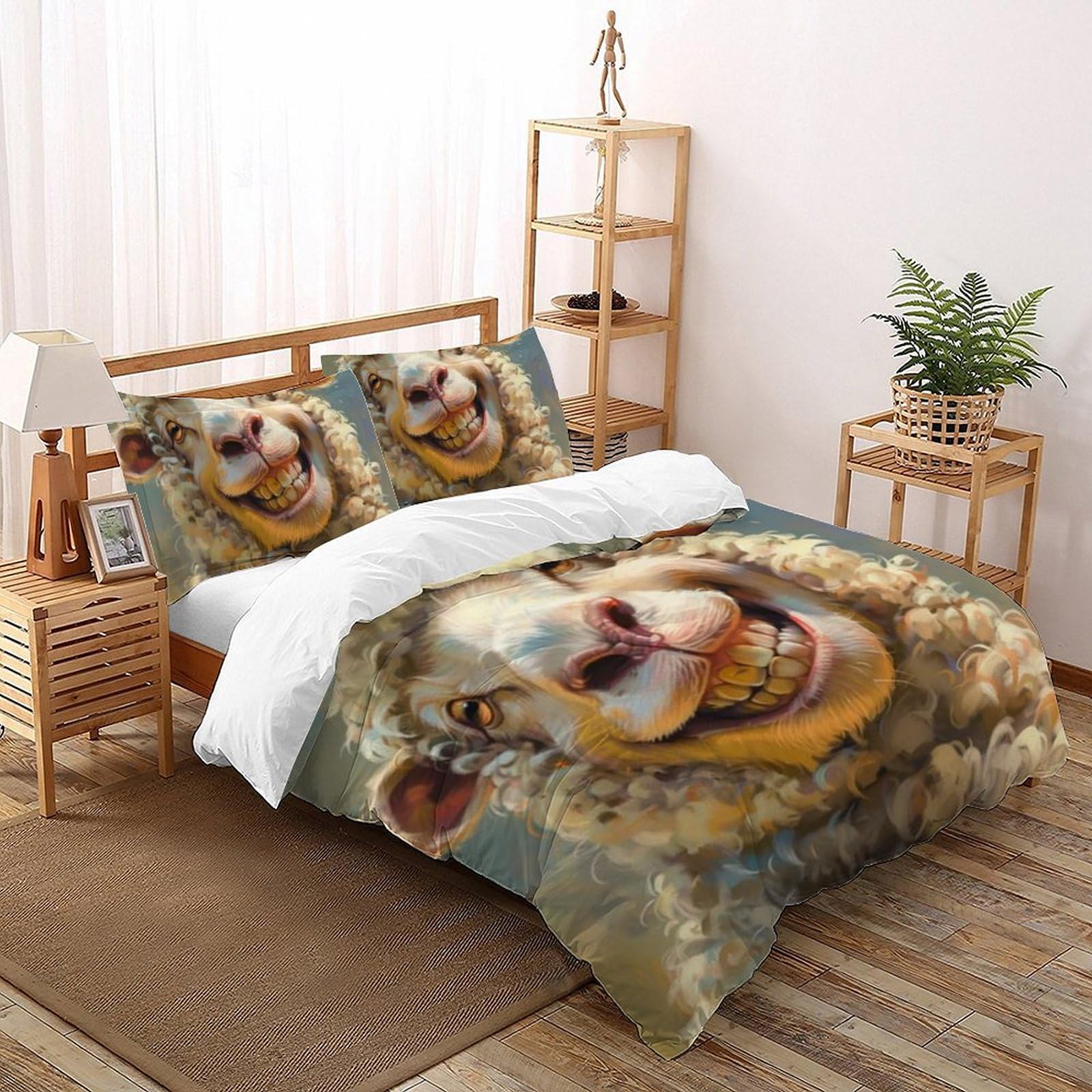 Housse de couette moutons souriants en microfibre pour lit double enfant 200x200