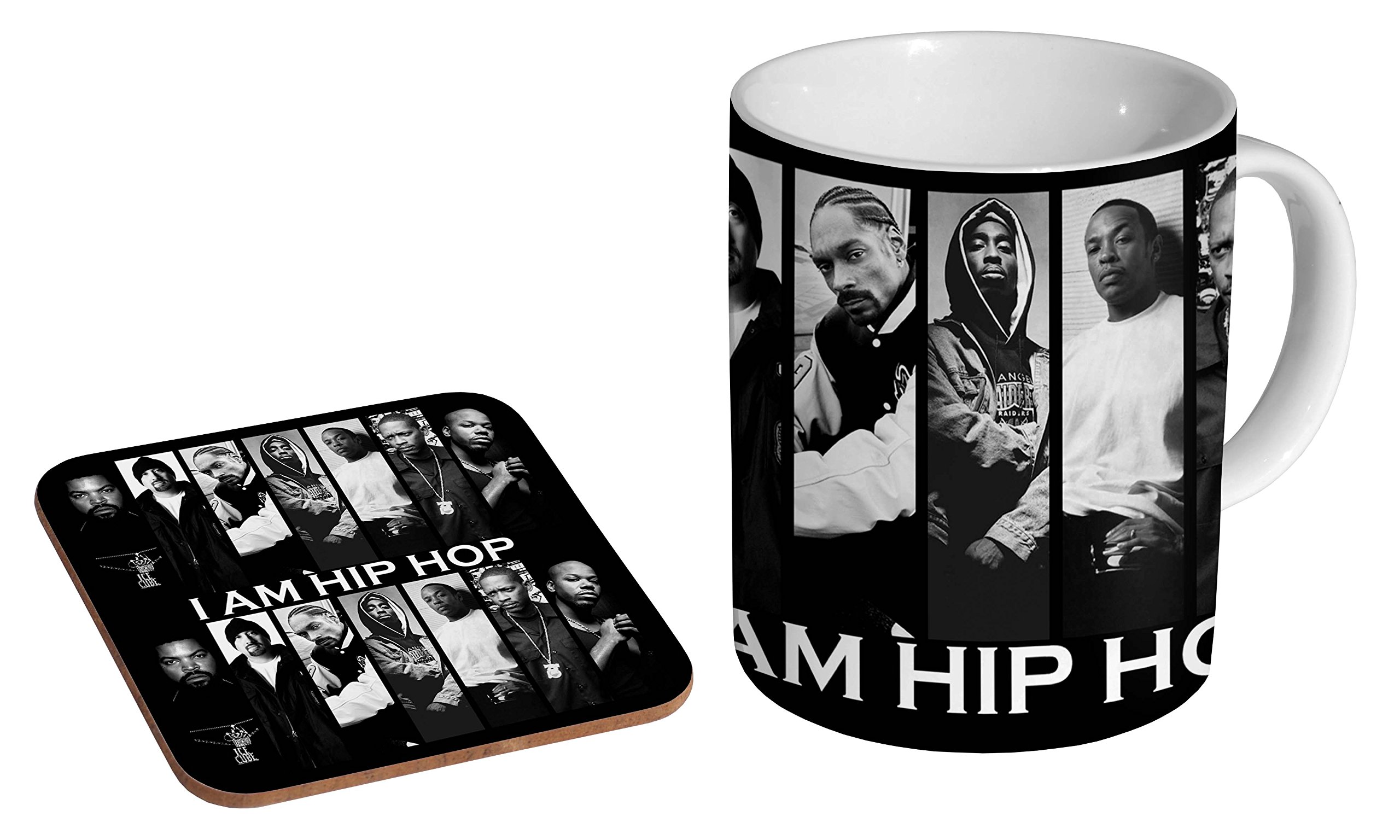 Mugmart White I Am Hip Hop West Coast Rappers Legends Ceramic Coffee Mug + Coaster Gift Set …