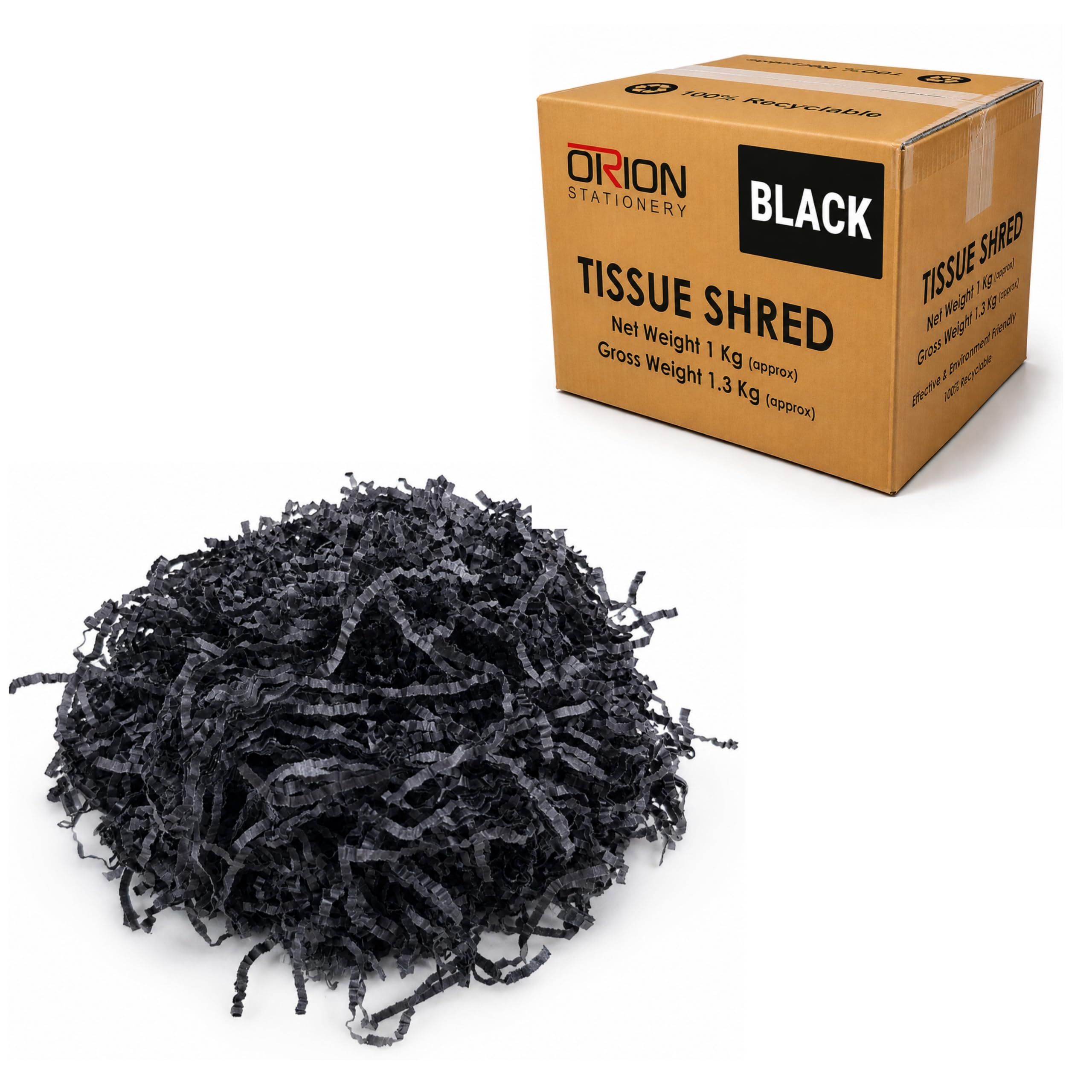 Orion 1kg Black Shredded Tissue Paper for Gift Boxes and Hamper Filler