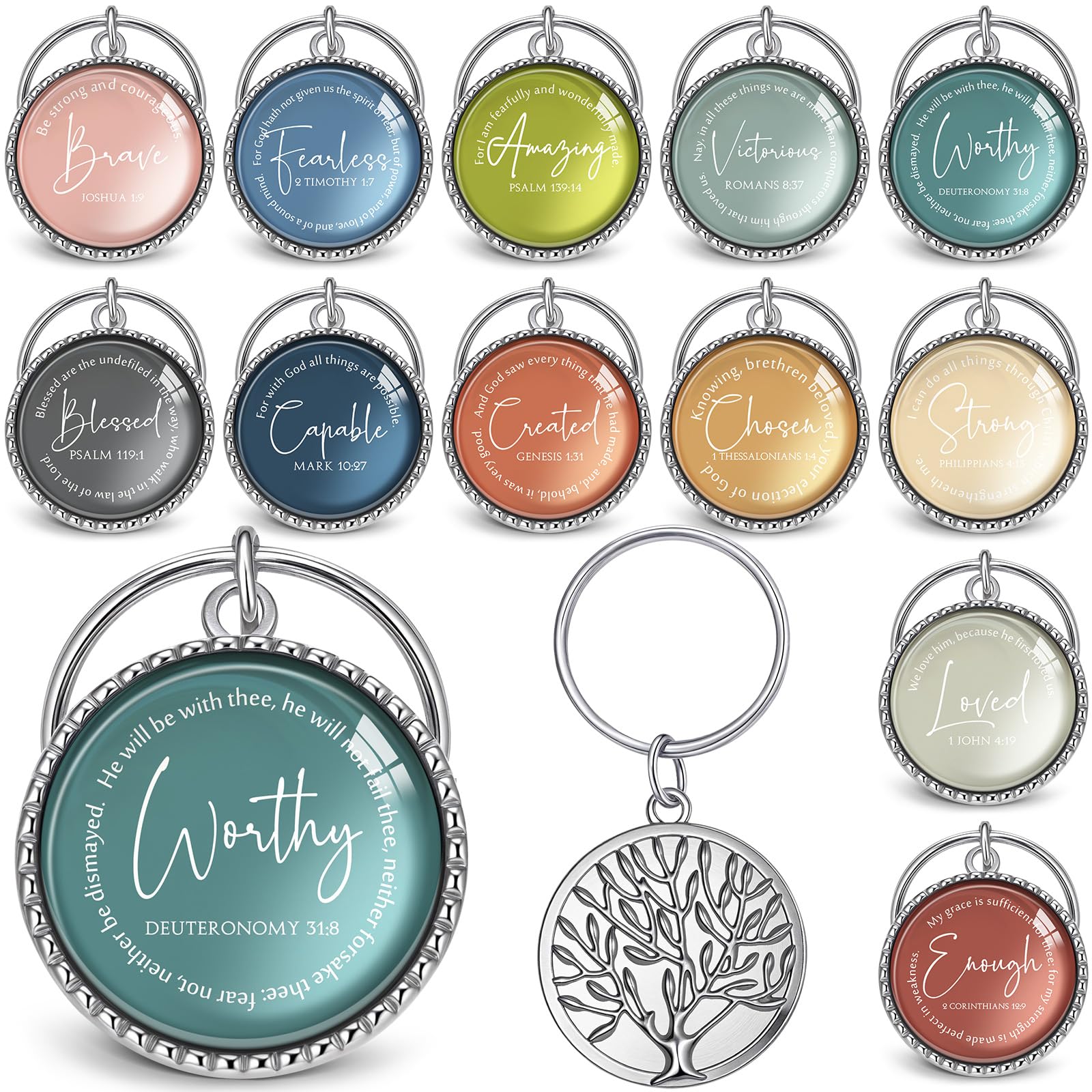 Equsion 36 Pcs Christian Keychain Bulk Mini Bible Keychains, Morandi