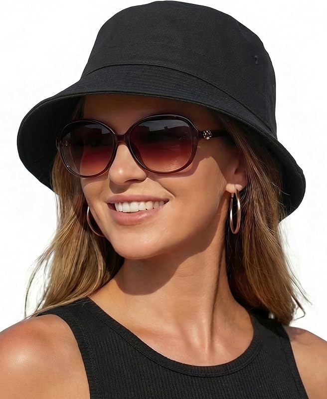 HONGTEYA Bucket Sun Hats for Woman Men Cotton Summer Beach Hat Golf Fishing | Great for Big Heads;packable boonie;summer beach travel vacation essentials