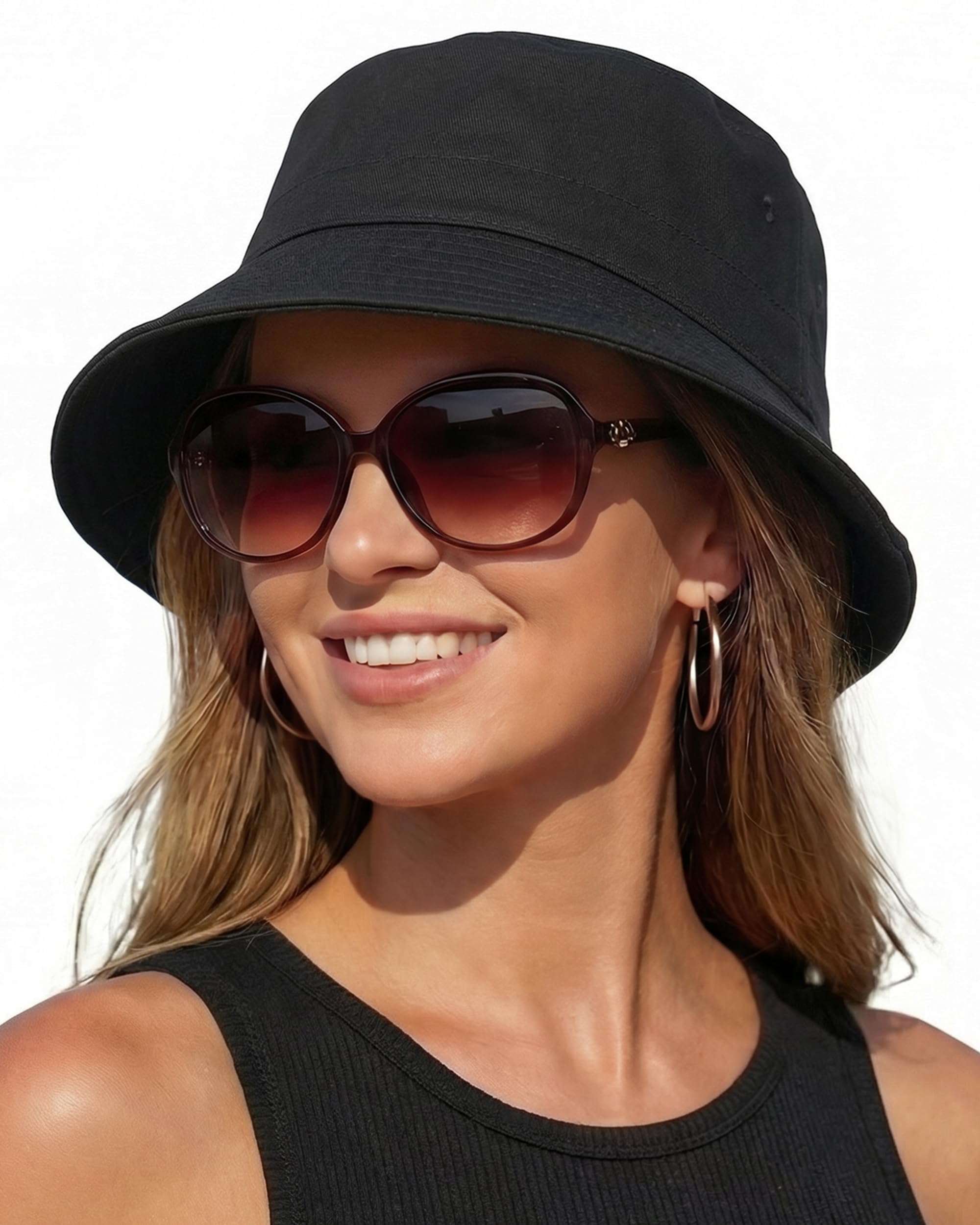HONGTEYA Bucket Sun Hats for Woman Men Cotton Packable Summer Beach Sun Bucket Hats for Women Men Fishing Outdoor Vacation