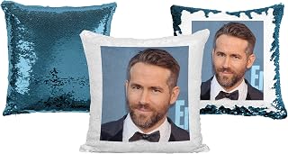 Print Maniacs Ryan Reynolds Celebrity Movies Christmas Birthday Secret Santa Novelty Decoration Memorabilia Sequin Pillow Cover Gift Present (Cover Only (No Stuffing), Blue)