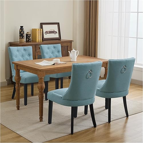 Miniatura 38 de Sillas de comedor tapizadas con brazos, juego de 2, sillas de comedor con patas de madera maciza y respaldo copetudo (lino + gris) Gris