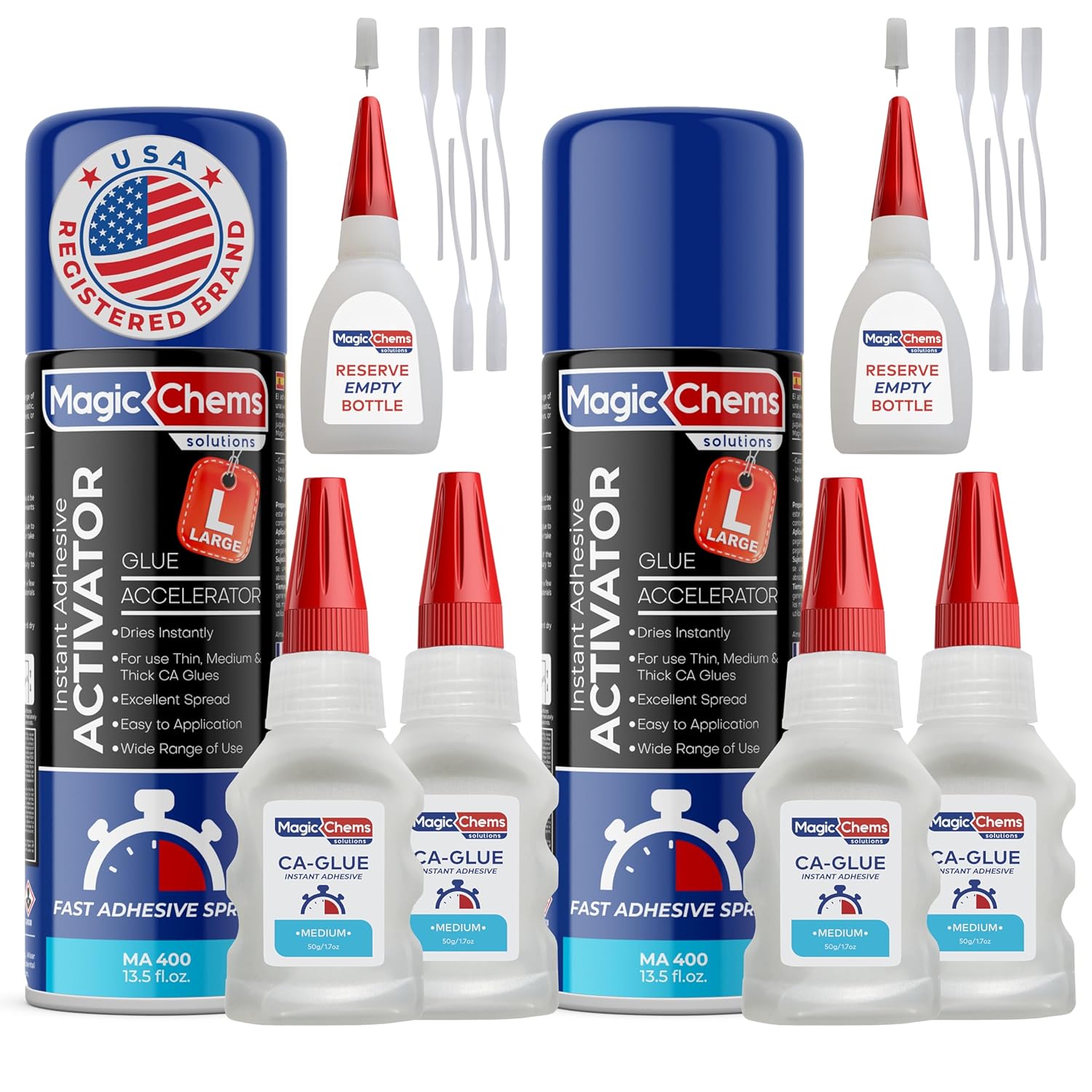 CA Glue with Activator (4 x 1.7 oz + 2 x 13.5 fl oz Activator), Cyanoacrylate Adhesive for 3D Printing & Acrylic, Strong Bond Super Glue Accelerator Set (2 Pack)
