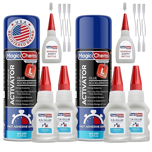 Magic Chems Pegamento CA con activador (4 x 1.7 oz + 2 x 13.5 fl oz), pegamento y activador de cianoacrilato, súper pegamento con activador, CAGlue