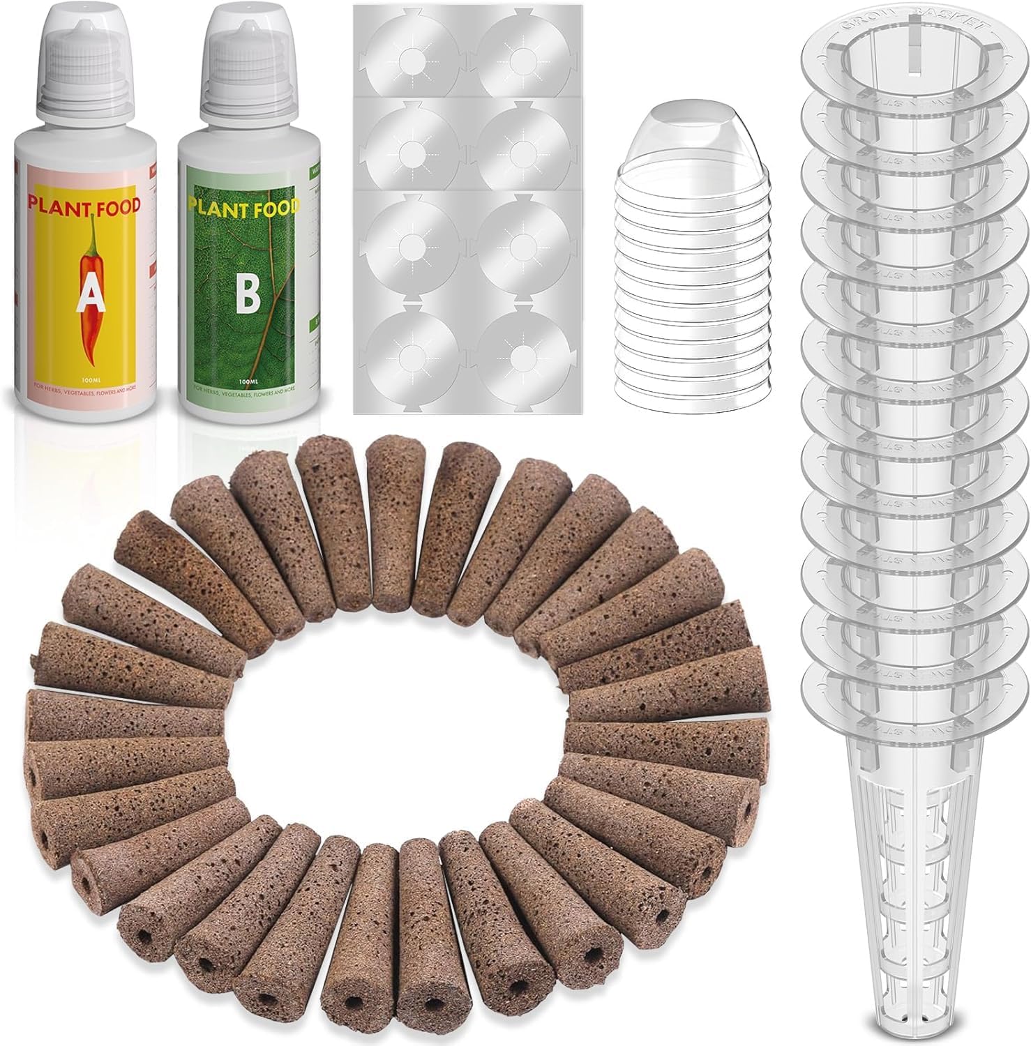 Hydroponic Pods Kit, Grow Anything Kit for AeroGarden, iDOO Hydroponic Growing System Seed Pods Kit Includes 30 Grow Sponges, 12 Grow Baskets, 12 Grow Domes, 12 Stickers, Translucent A