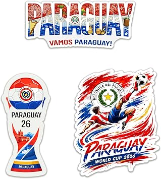 Paraguay Soccer Sticker Set 3Pcs - Waterproof Vinyl Decals for Laptop - Phone Case - Car - Notebook - Paraguay Soccer Fan Gift - Wc 2026 Souvenir Sticker for Football Fan