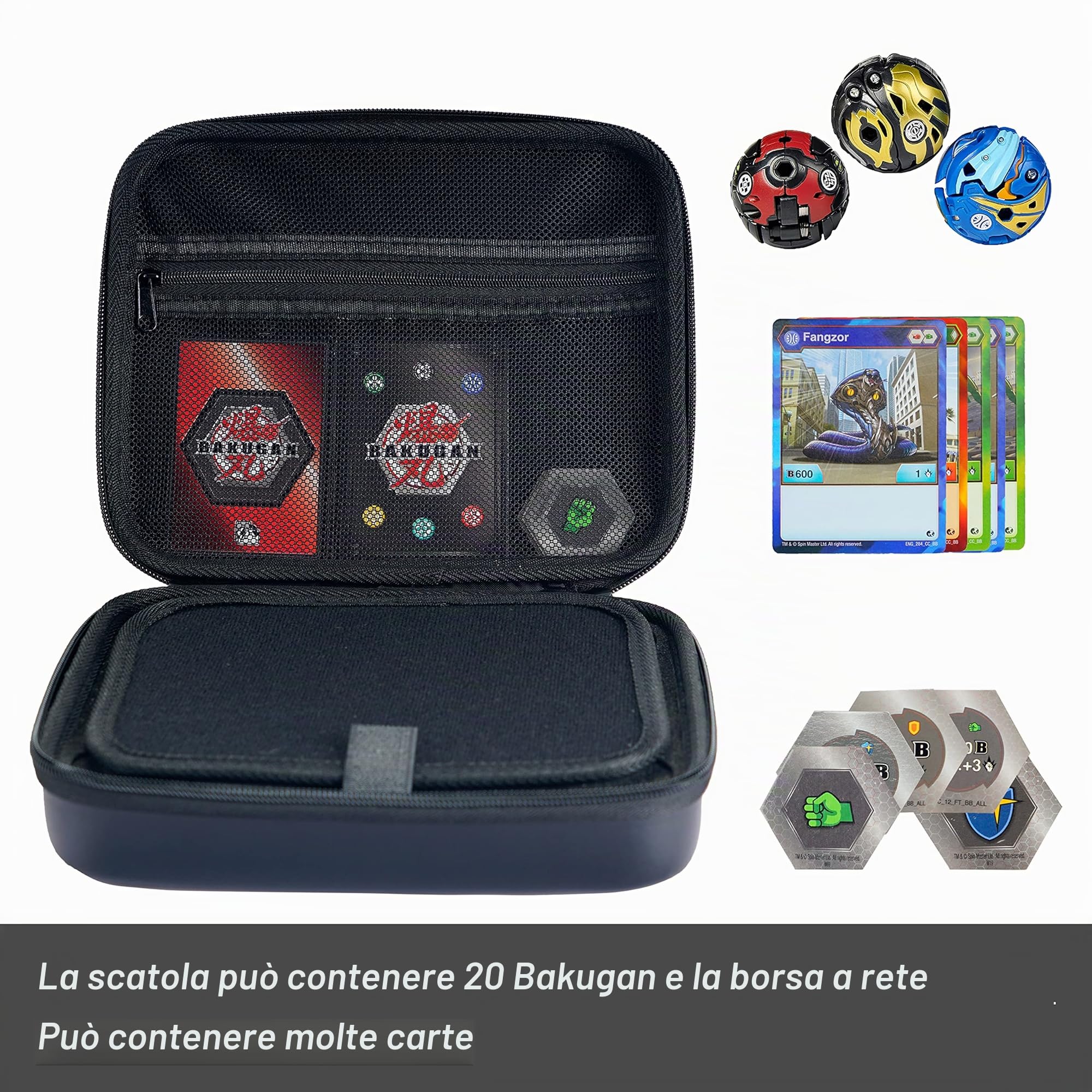 Giocattolo Organizzatore Custodia Compatibile con Figure Bakugan, BakuCores e Figure Fighter, Mini Giocattolo Contenitore Custodia (20 tasche, Nero) (Senza giocattoli)