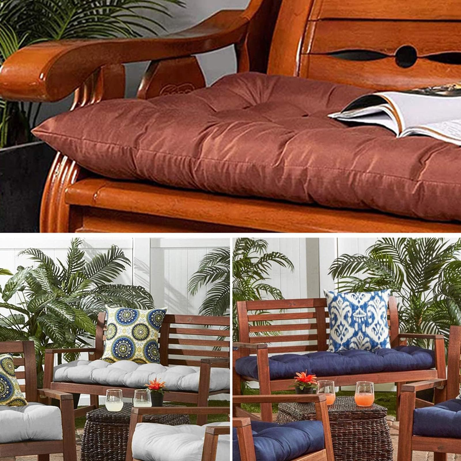 Cuscino spesso per panca da esterno, per sedie a 23 posti, per interni ed esterni, rettangolare, per panchine da giardino, chaise longue e altalene, 120 x 50 cm