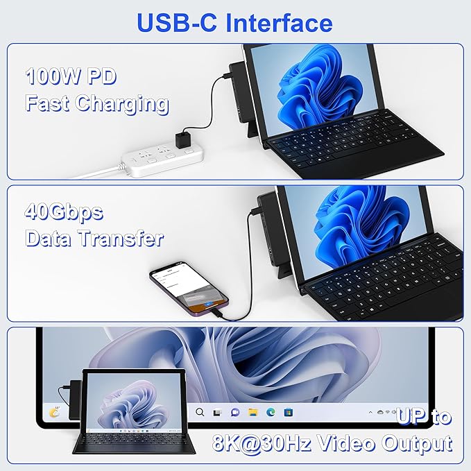 Hub USB-C 7 en 1 para Surface Pro 11/10/9/X - 4K HDMI, 8K USB-C, 2 USB 3.0 miniatura 5