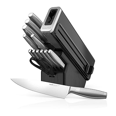 Ninja K32012 Foodi NeverDull Premium Knife System, 12 Piece Knife Block Set with Built-in Sharpener, German Stainless Steel Knives, Black