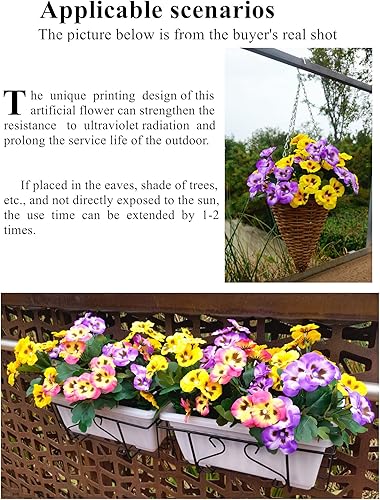 Miniatura 4 de Flores falsas Pansy violetas africanas pequeñas, margaritas de flores silvestres, 9 paquetes de flores moradas de plástico sintético para el hogar,