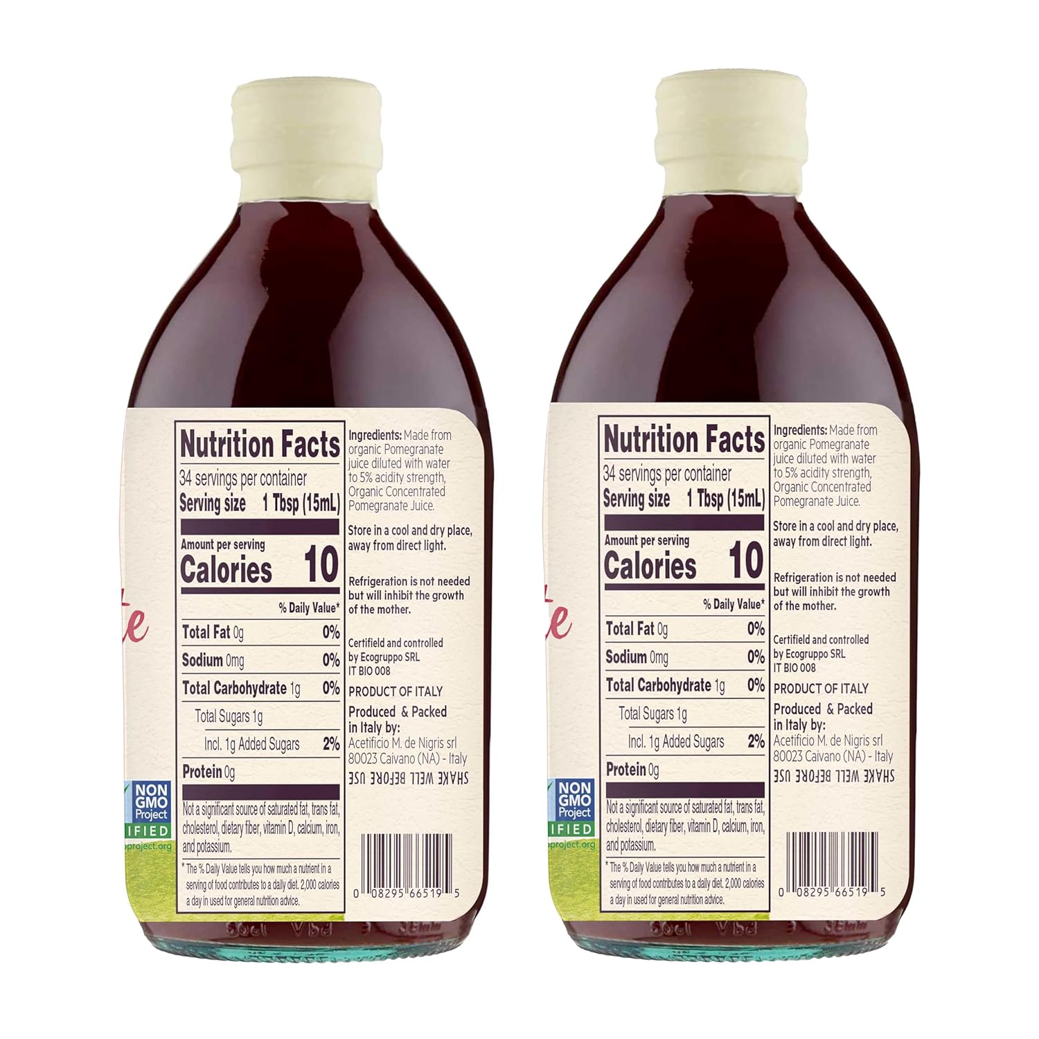 De Nigris Organic Pomegranate Vinegar Raw & Unfiltered 16,9 Oz (Pack of 2) | Balsamic Vinegar Pomegranate With Mother For The Balance Of Metabolism | Organic