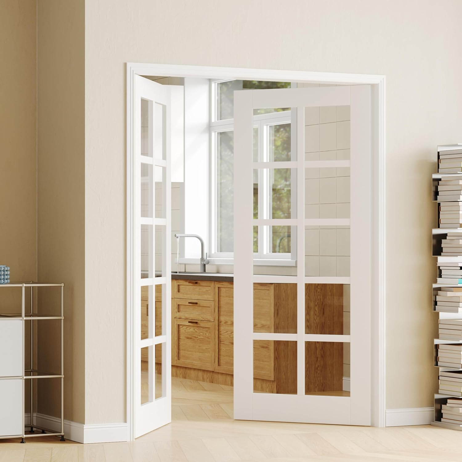 32" x 80" French Interior Doors, 10 Lite Clear Glass Pantry & Closet Door, Single Pre-Finished Slab Door, Solid MDF Core Wood, White Primed (Hinges Not Included)