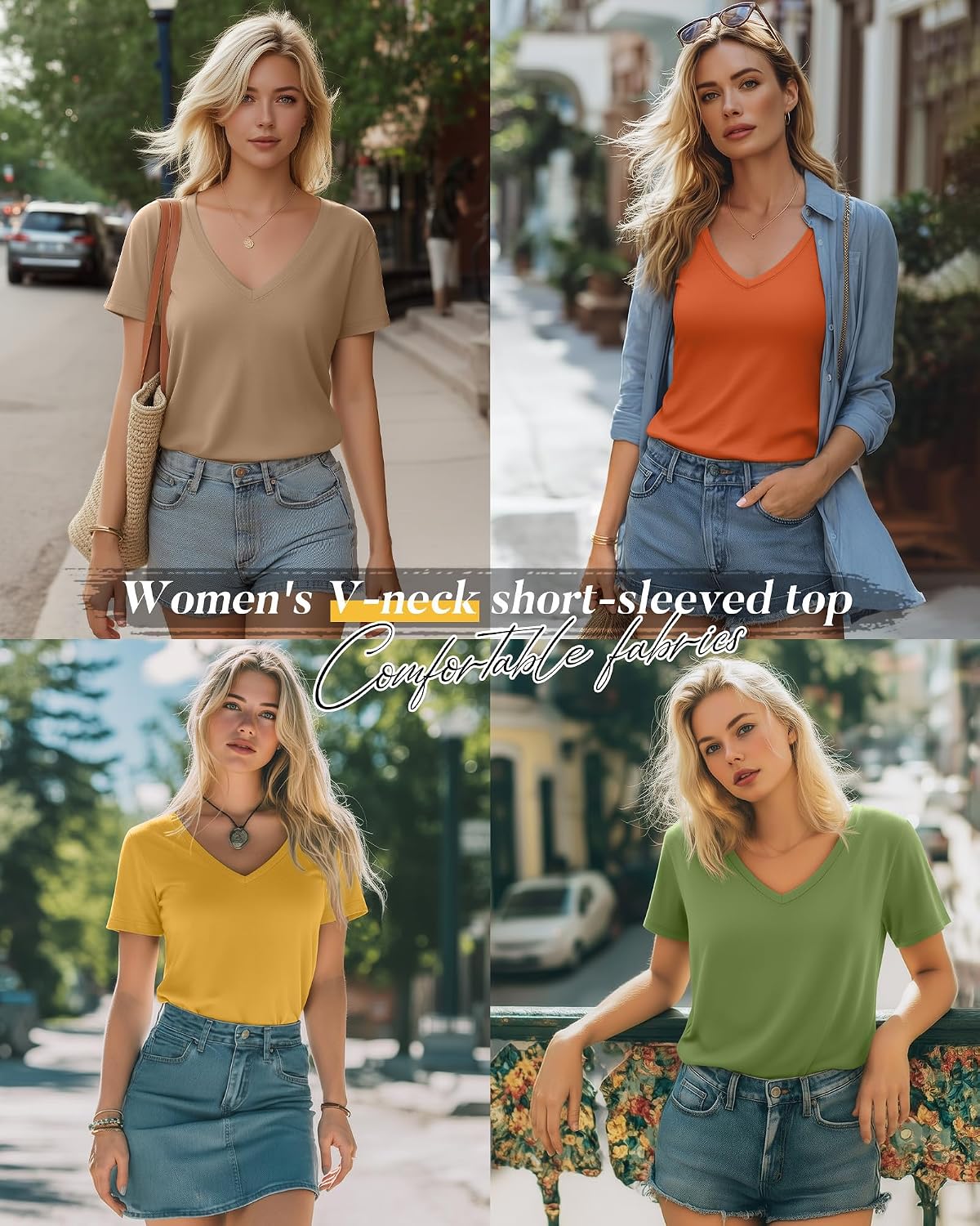 Neer 4 Pack Women's V-Neck T-Shirts Loose Fit image 2