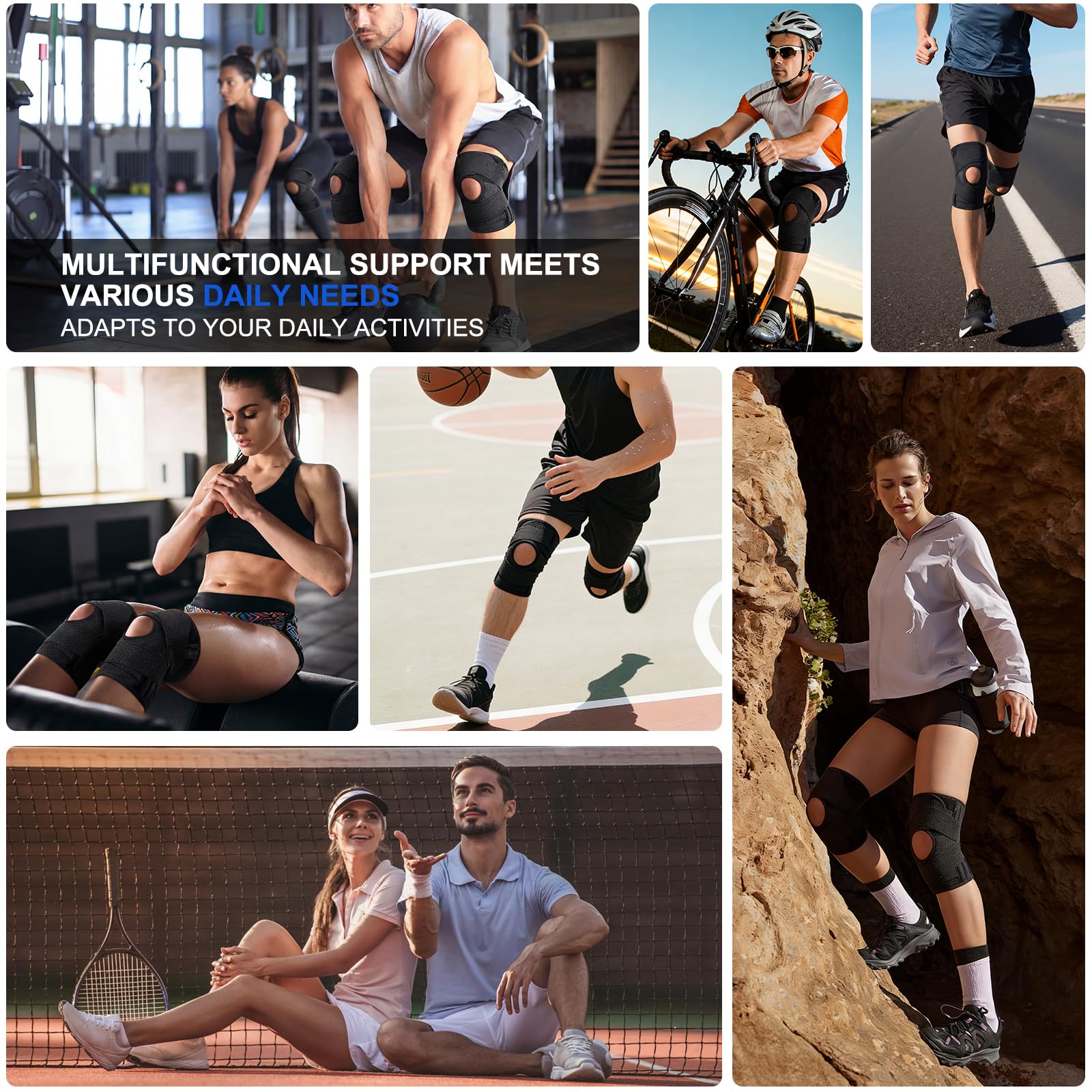 Tutore Ginocchio con Stabilizzatori Laterali e Supporto Rotuleo, Ginocchiera Regolabile con Cinghie Incrociate, Supporto Compressivo per Menisco, ACL, Artrosi e Sport