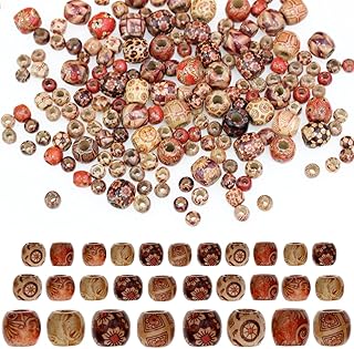 300pcs Mixed Painted Drum Wood Spacer Beads, BetterJonny Barrel Wood Beads Loose Wood Beads Bulk for Hair, DIY Making Bracelet Necklace Jewelry Craft Project(16mm,12mm,10mm)