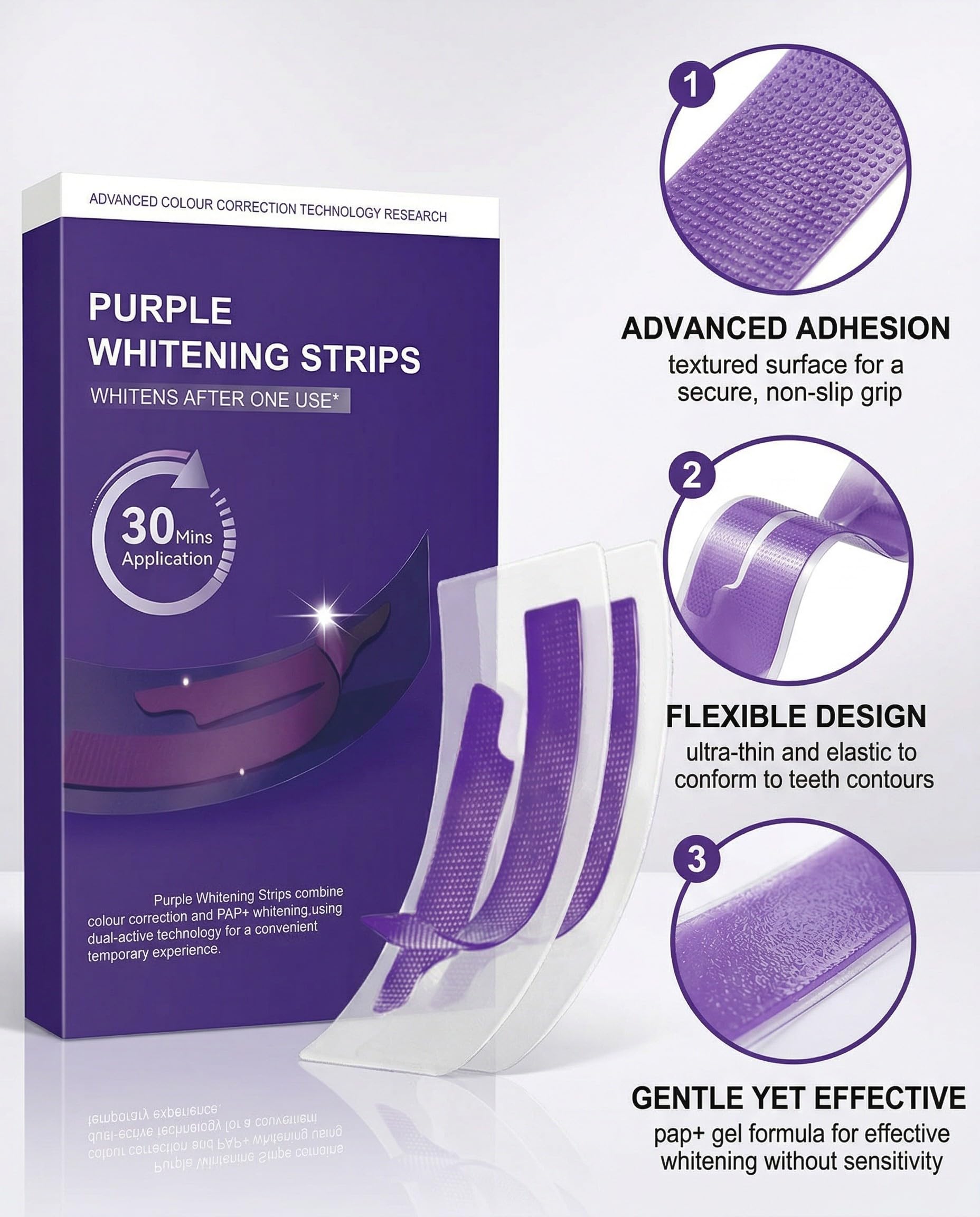 7 pares Tiras Blanqueadoras Dientes, tiras blanqueadoras moradas, profesionales de blanqueamiento de dientes, Whitening Strips, Elimina Manchas Profundas, Para una sonrisa más luminosa
