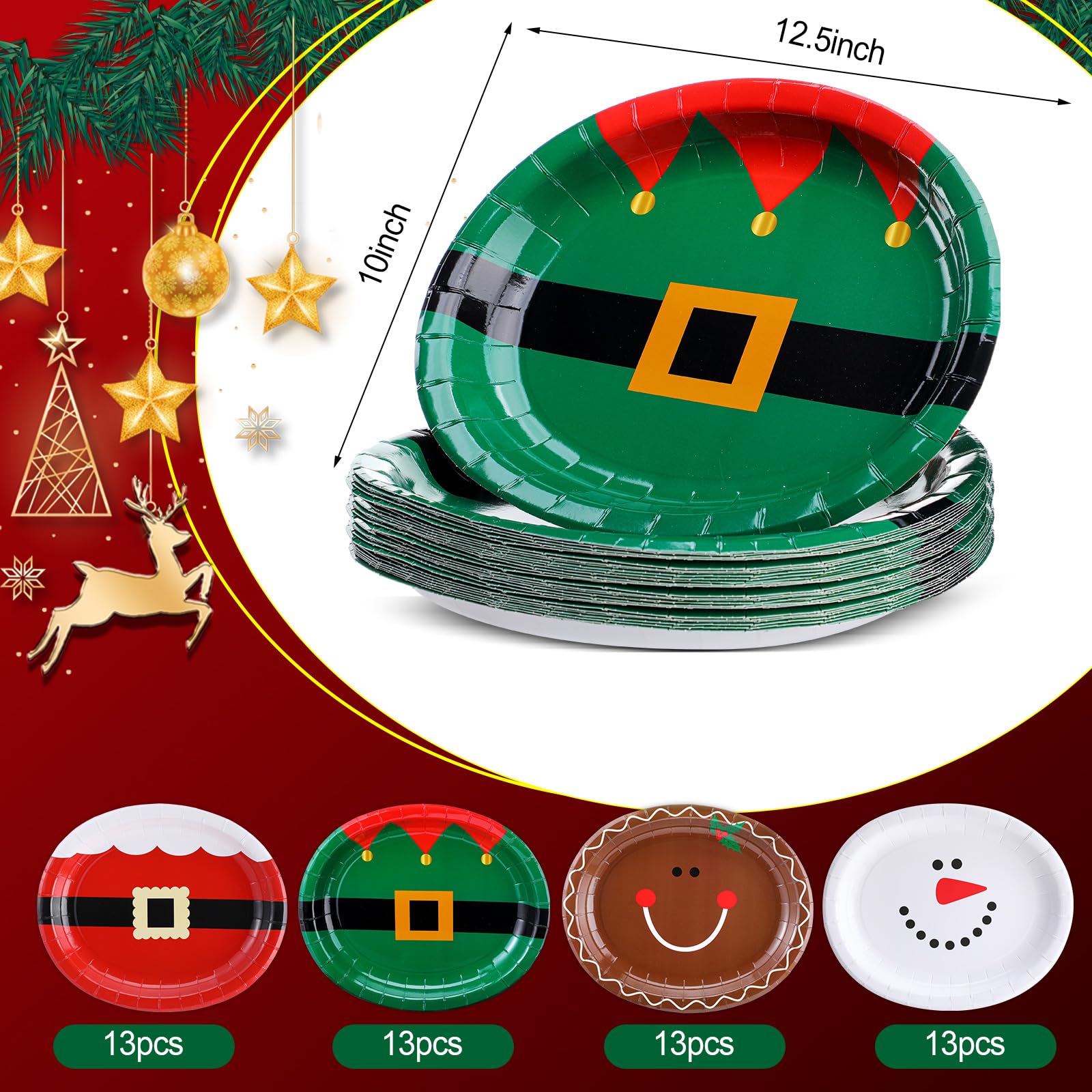 Havawish 52 Pcs Christmas Rectangle Paper Plates Platters 14 Extra Large Disposable Platters Santa Belt Christmas Plates Red And Green Dinnerware Set For Christmas Party Dessert Bbq Party Supplies - View #13