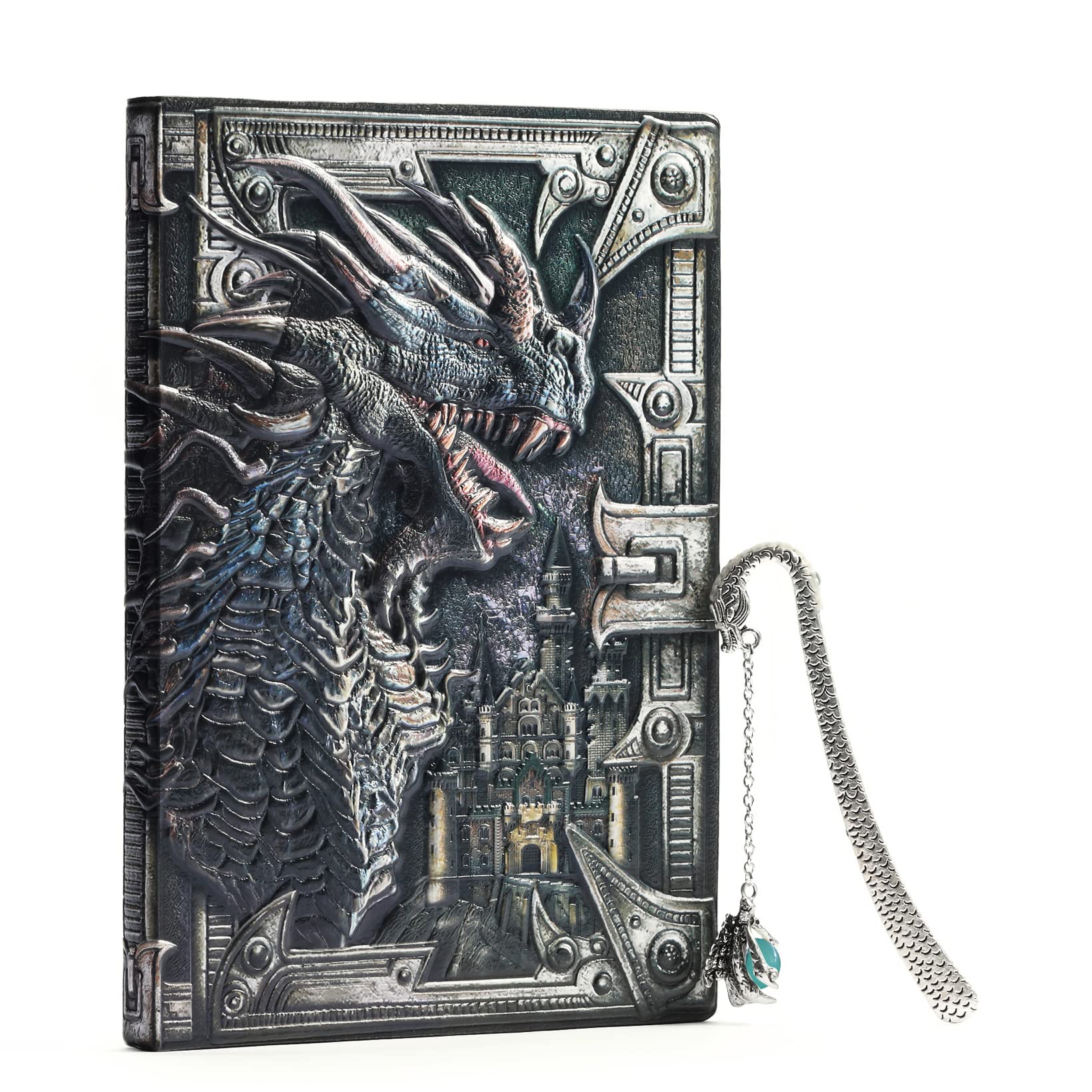 Loong Jian Dungeons and Dragons Gifts,DND Notebook，3d Dragon Embossed Journal with Glowing Retro Dragon Claw Bookmarks, Handmade leather journal (Color Dragon)