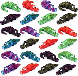 24 Pcs 3D Printed Crocodile for Adult 3D Printed Mini Animal Figurines Articulated Flexible Stress Relief Fidget Cute Animal Figurines Desk Decor Party Favors Carnival Prizes Rewards