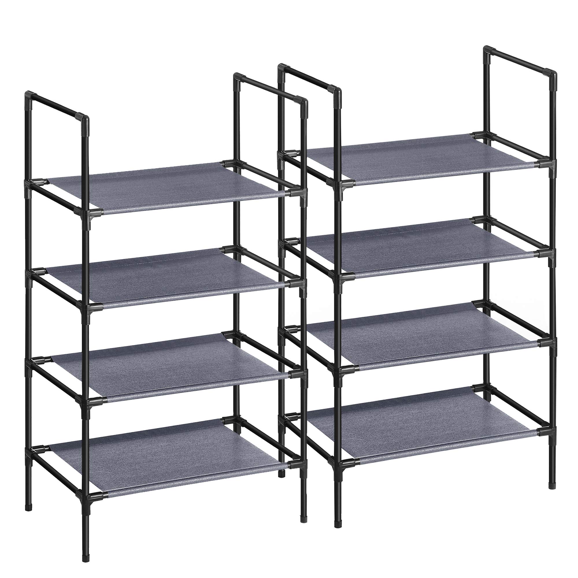 SONGMICS 4 Tier Shoe Rack, Set of 2, Shoe Rack, Storage Rack, Metal Frame, Non-woven Fabric Shelves, for Entryway, Bedroom, Living Room, 45 x 28 x 80 cm, Grey LSR044G02