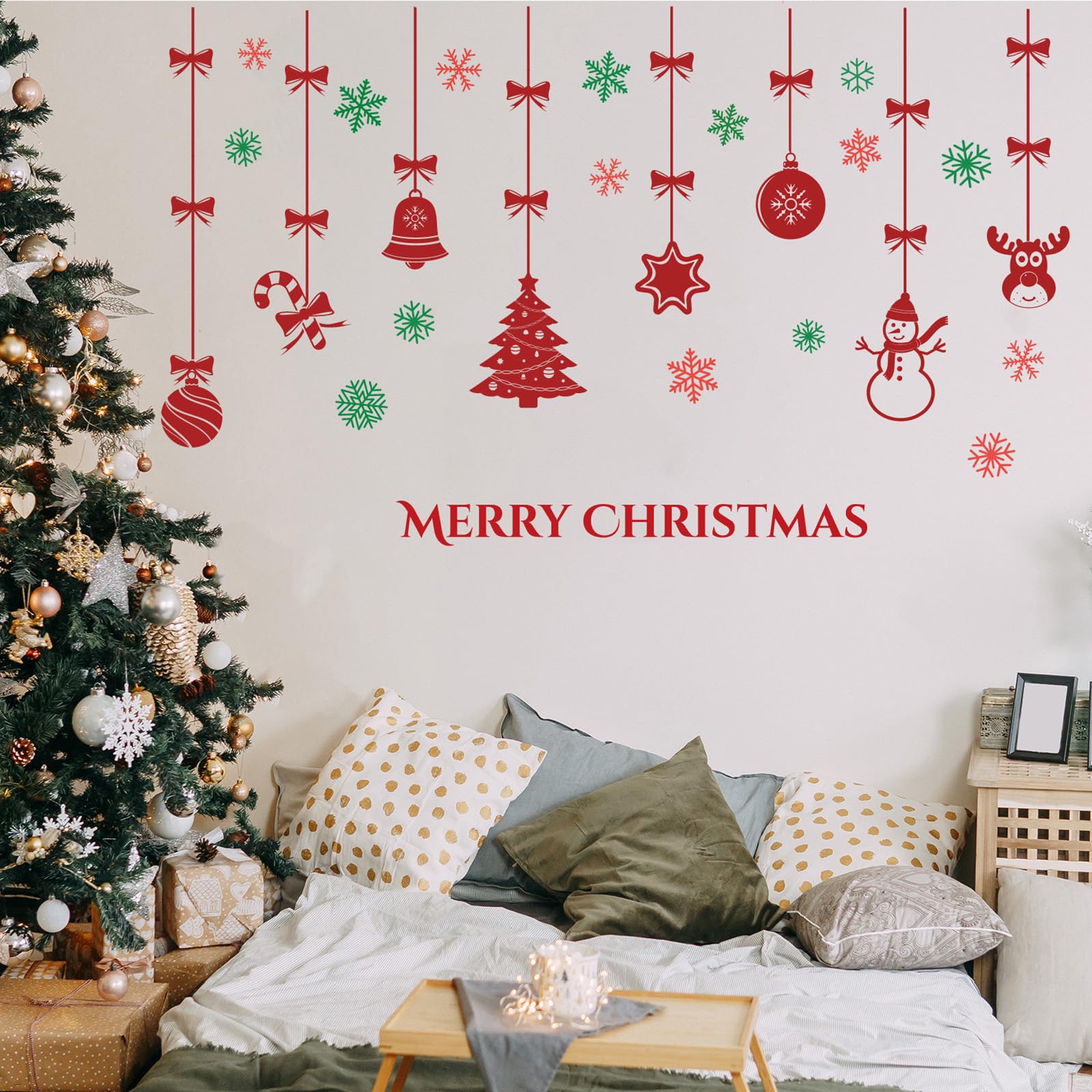Christmas Wall Decals, Red Hanging Ornaments Stickers - Image 2