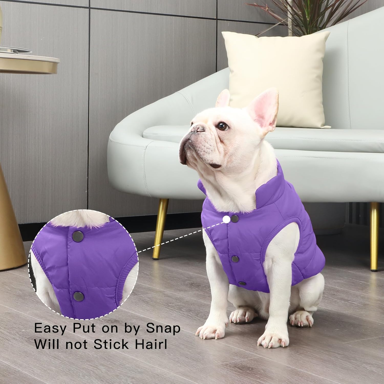 2 Layers Fleece Lined Warm Dog Jacket for Winter Cold Weather,Soft Windproof Large Dog Coat,Purple XXL
