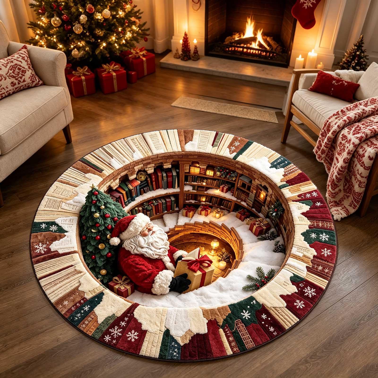 3D Christmas Rug, Rugs For Living Room Optical Illusion, Christmas Door Mat, Round Outdoor Rug, Santa Claus Decorative Rugs Welcome Floor Mat For Living Room Home Gifts