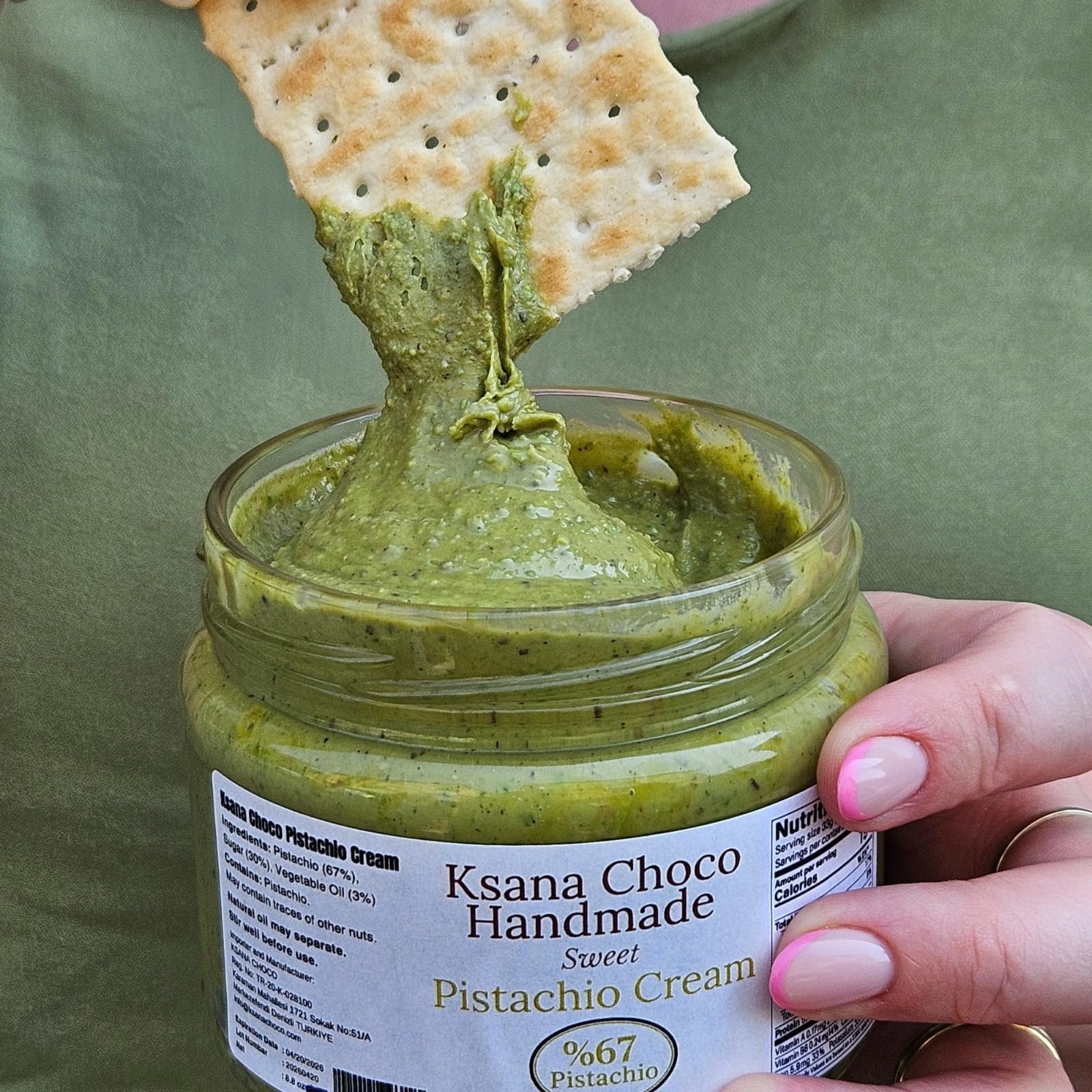 Ksana Choco Pistachio Cream 67 Turkish Pistachios 12 3 oz Palm Oil Free Handmade Spread With Free Roasted — view 7