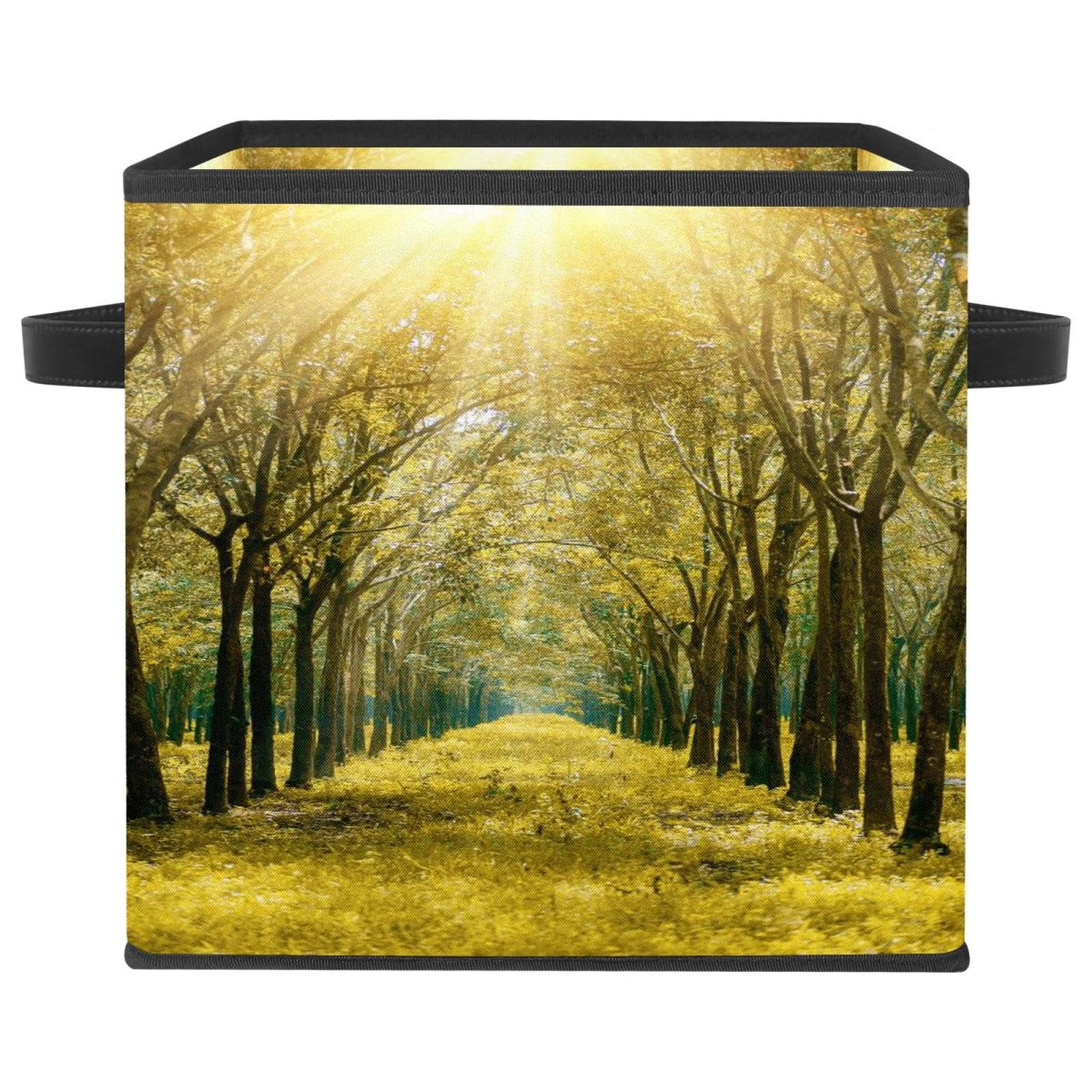 Boîte de rangement pliable cube en tissu motif arbre de forêt d'automne