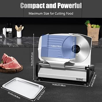 YASHE Electric Meat Slicer with Dual 19cm Blades, 200W DC Motor