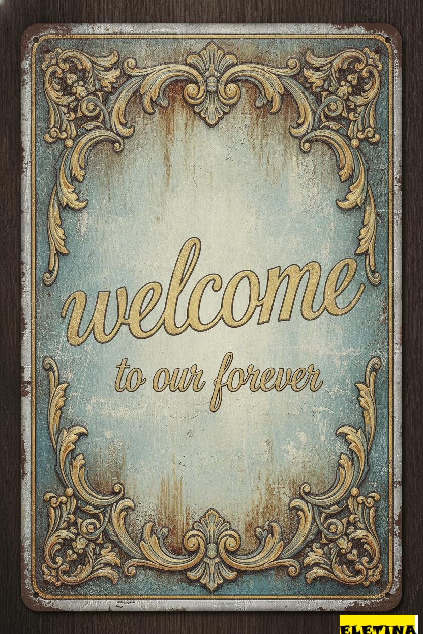 Tin Sign for Man Cave Retro En S/welcome To Our Ever, Rustic En Welcome Wedding 8x12 Inch Private Property Decorative