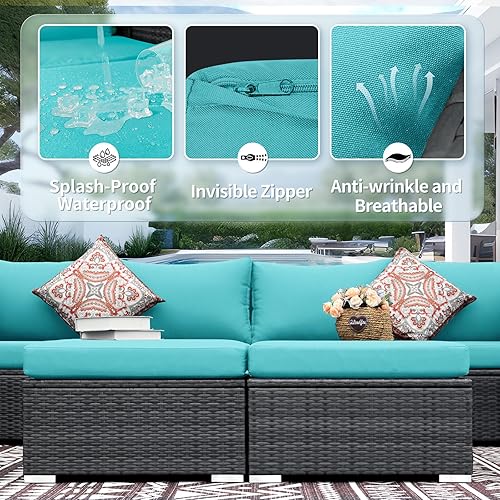 Miniatura 3 de FINCATI 14 fundas de cojín de repuesto para sofá al aire libre, fundas de cojín de olefina para patio, fundas de cojín aguamarina para patio,