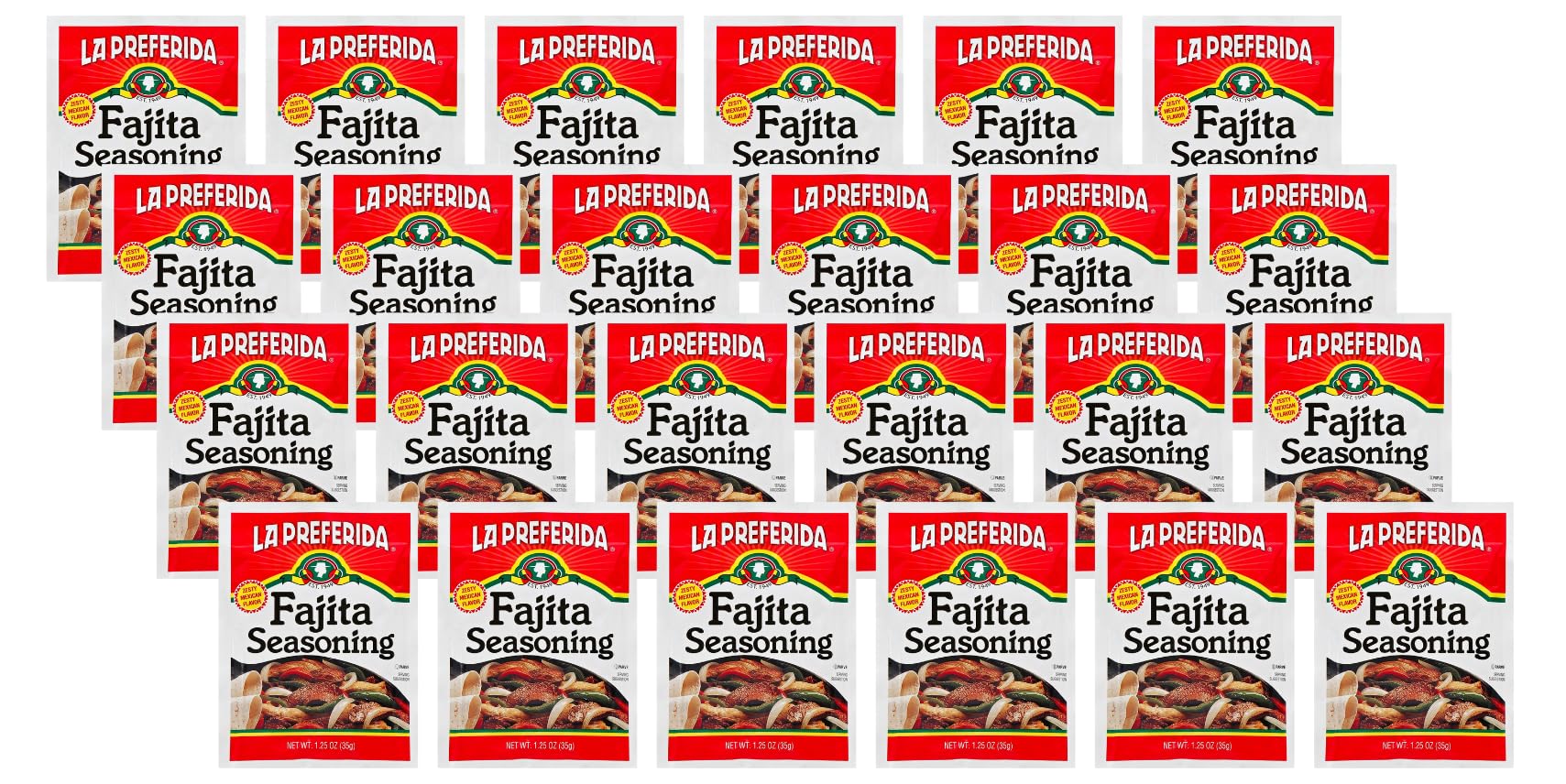 La Preferida Fajita Seasoning Mix (Bold Tex-Mex Spice Blend) for Chicken, Veggies & Steak – No MSG, No Artificial Flavors or Preservatives, 1.25oz. (Pack of 24)