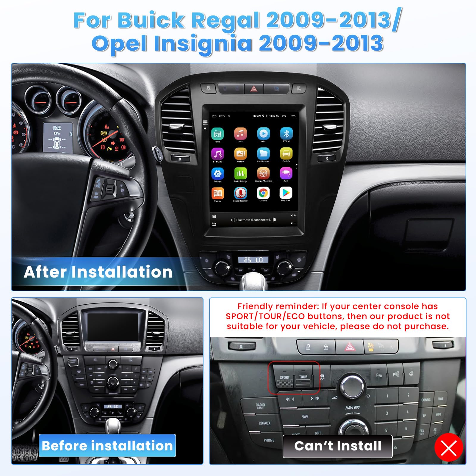 Hikity 2G 64G Autoradio Android 15 Für Opel Insignia Buick Regal 2009-2013 mit Wireless Carplay Android Auto,9.7 Zoll Touchscreen Auto Radio mit GPS Navi Bluetooth WiFi RDS FM SWC MIC Rückfahrkamera