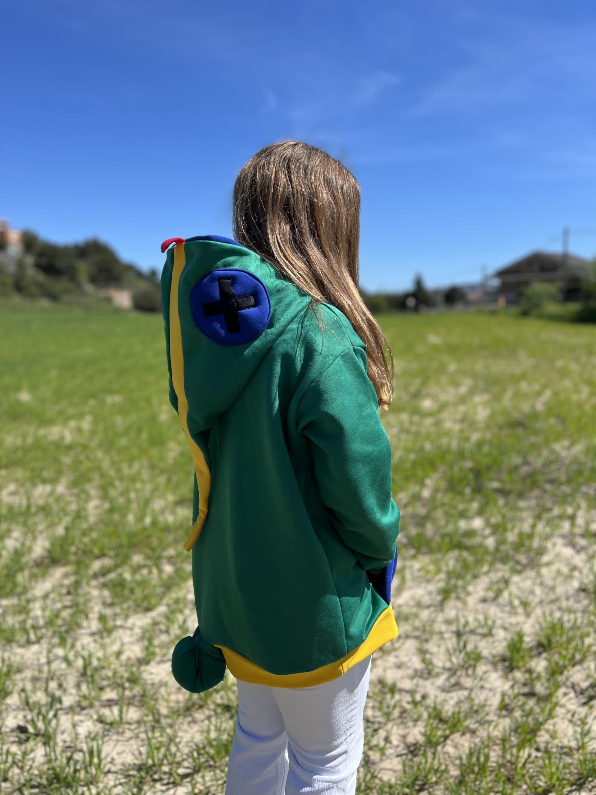 Sudadera con Capucha de Diseño Animal, Estilo León, Verde y Azul, Bolsillo Canguro,